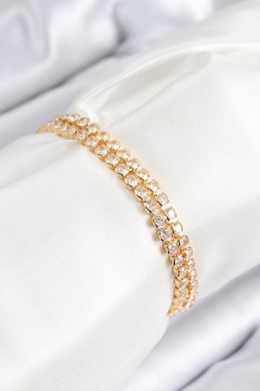 Erb Pirinç Zirkon Taşlı Çift Sıra Model Gold Renk Asansörlü Kadın Bileklik