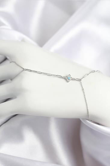 Erb Pirinç Zirkon Taşlı Mavi Boncuklu Yonca Model Gümüş Renk Şahmeran