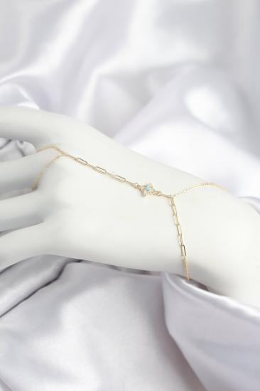 Erb Pirinç Zirkon Taşlı Mavi Boncuklu Yonca Model Gold Renk Şahmeran