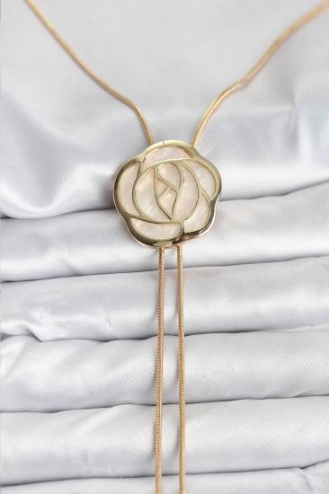 Erb Pirinç Gold Renk Gül Model Asansörlü Kadın Kolye