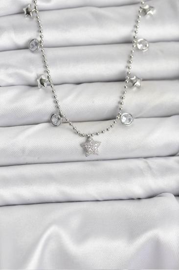 Erb Pirinç Gümüş Renk Yıldız Model Kadın Kolye