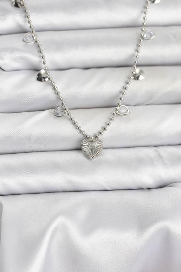 Erb Pirinç Gümüş Renk Kalp Model Kadın Kolye