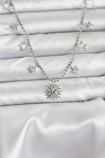 Erb Pirinç Gümüş Renk Güneş Model Kadın Kolye