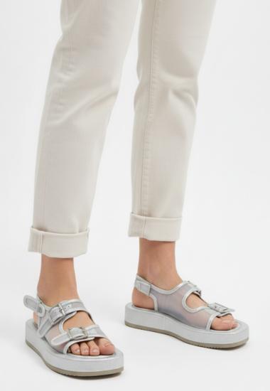 Sinna Gümüş Cilt Tül Detaylı Sandalet