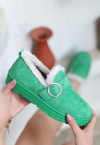 Tote Yeşil Süet Babet Ayakkabı