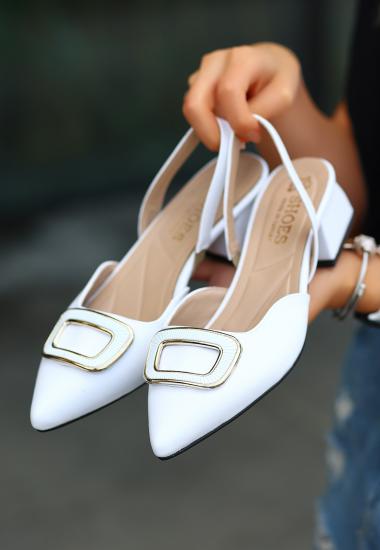 Tulya Beyaz Cilt Topuklu Babet Ayakkabı