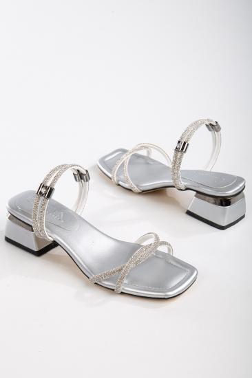 Marye Gümüş Cilt Topuklu Sandalet