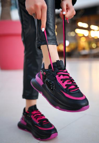 Aleh Siyah Cilt Fuşya Detaylı Spor Ayakkabı