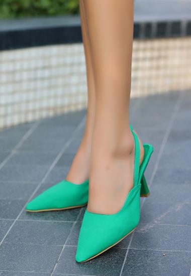 Wude Yeşil Keten Topuklu Ayakkabı