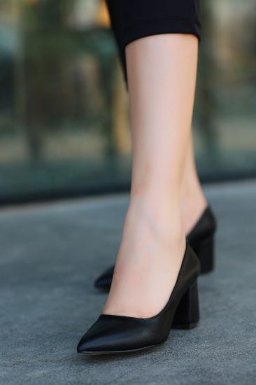 Zool Siyah Cilt Topuklu Ayakkabı