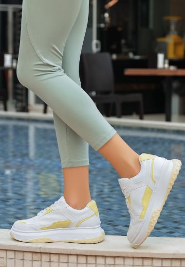 Ento Beyaz Cilt Hardal Detaylı Bağcıklı Spor Ayakkabı
