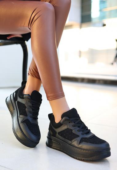 Naxi Siyah Cilt Süet Detaylı Bağcıklı Spor Ayakkabı