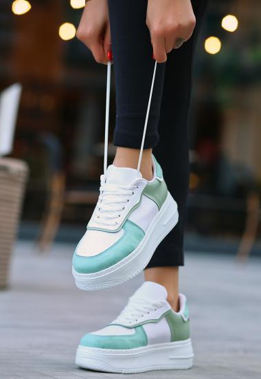 Wondi Beyaz Cilt Yeşil Detaylı Bağcıklı Spor Ayakkabı