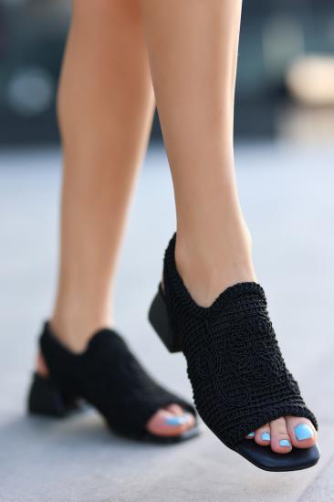 Dianna Siyah Örgü Topuklu Ayakkabı