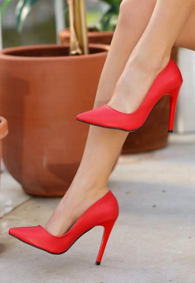 Hilla Kırmızı Cilt Stiletto Ayakkabı.