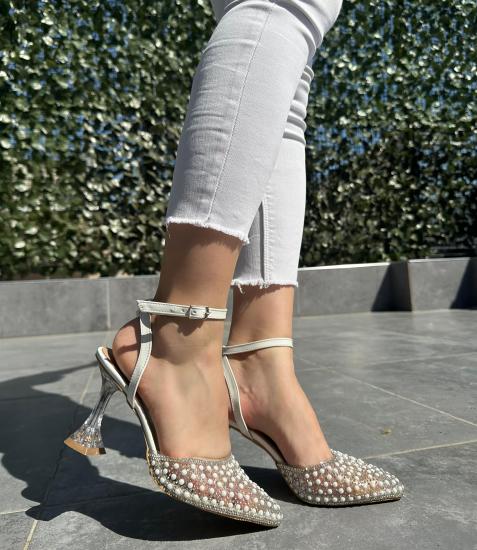 Jayla Beyaz Cilt Şeffaf Topuklu Ayakkabı